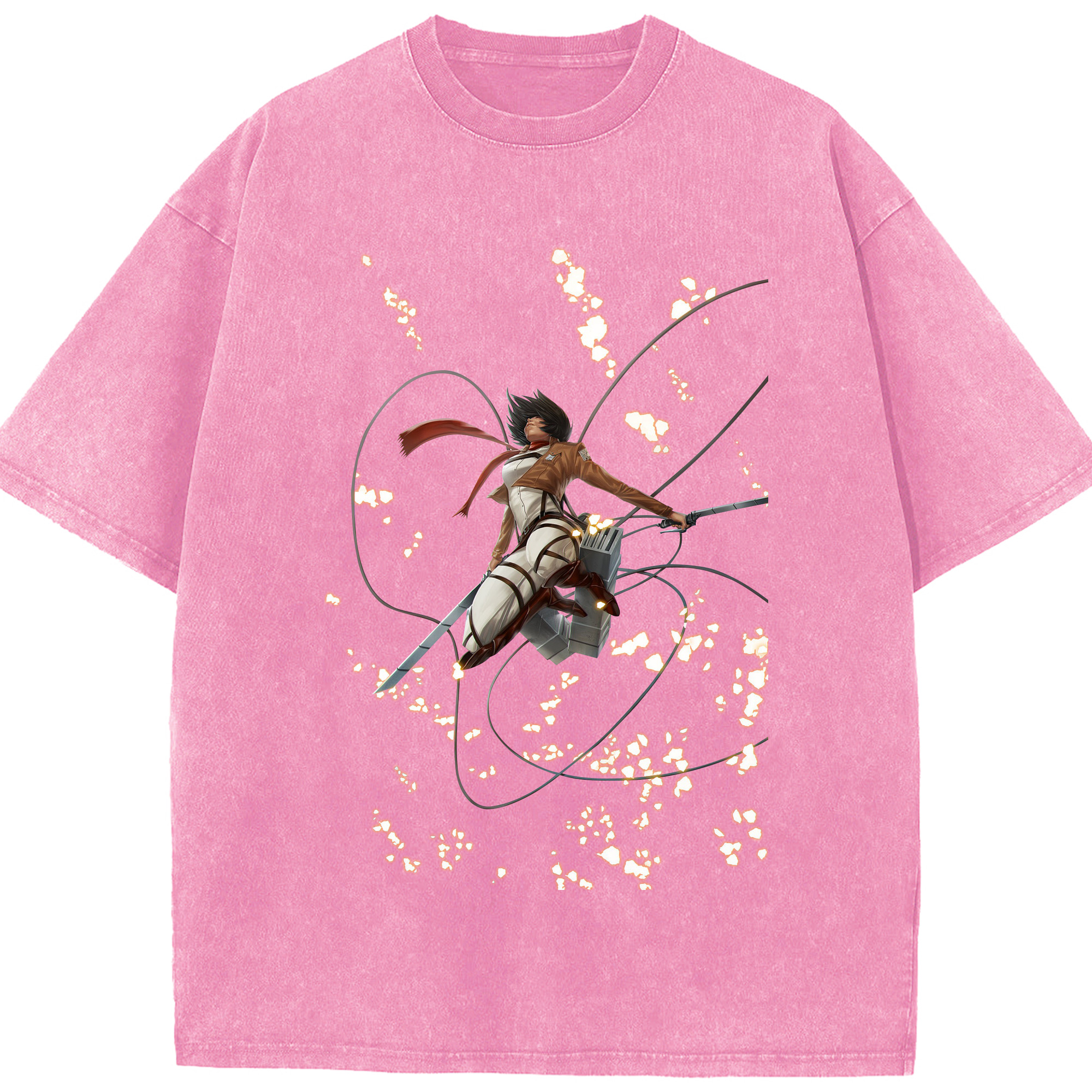 （画像用） 進撃の巨人 ミカサ·アッカーマン Attack on Titan Mikasa Ackerman 綿100% ヴィンテージ風 半袖Tシャツ（フロントプリント）